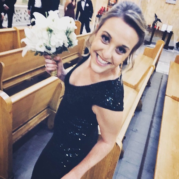 THEIA BRAND FULL LENGTH, HUNTER GREEN SEQUIN GOWN - Picture 2 of 5